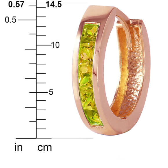 14K. SOLID GOLD HOOP HUGGIE EARRING WITH PERIDOTS (Rose Gold) - Picture 5 of 5